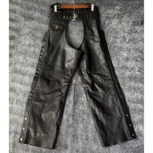Harley-Davidson Chaps Leather M Black Biker Zip Snap Motorcycle Riding
